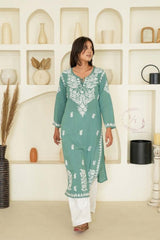 Gul dori chikankari modal kurti in Green