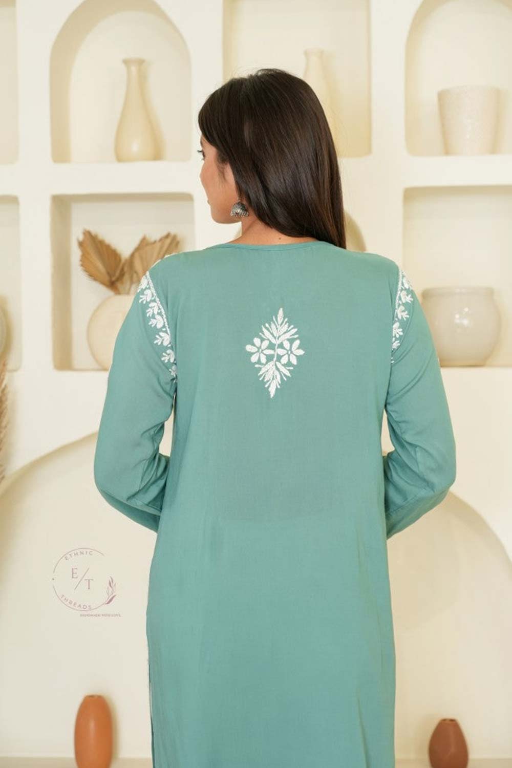 Gul dori chikankari modal kurti in Green