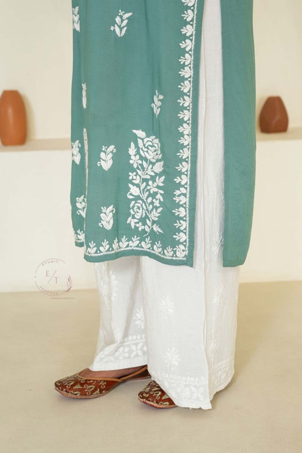 Gul dori chikankari modal kurti in Green