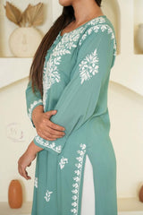 Gul dori chikankari modal kurti in Green