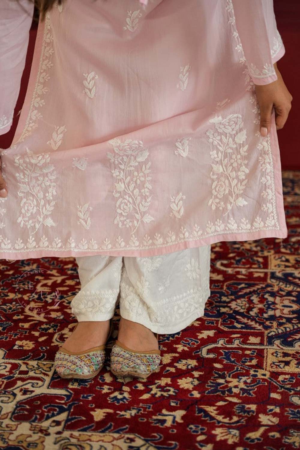 Gul dori chikankari modal kurti in Pink