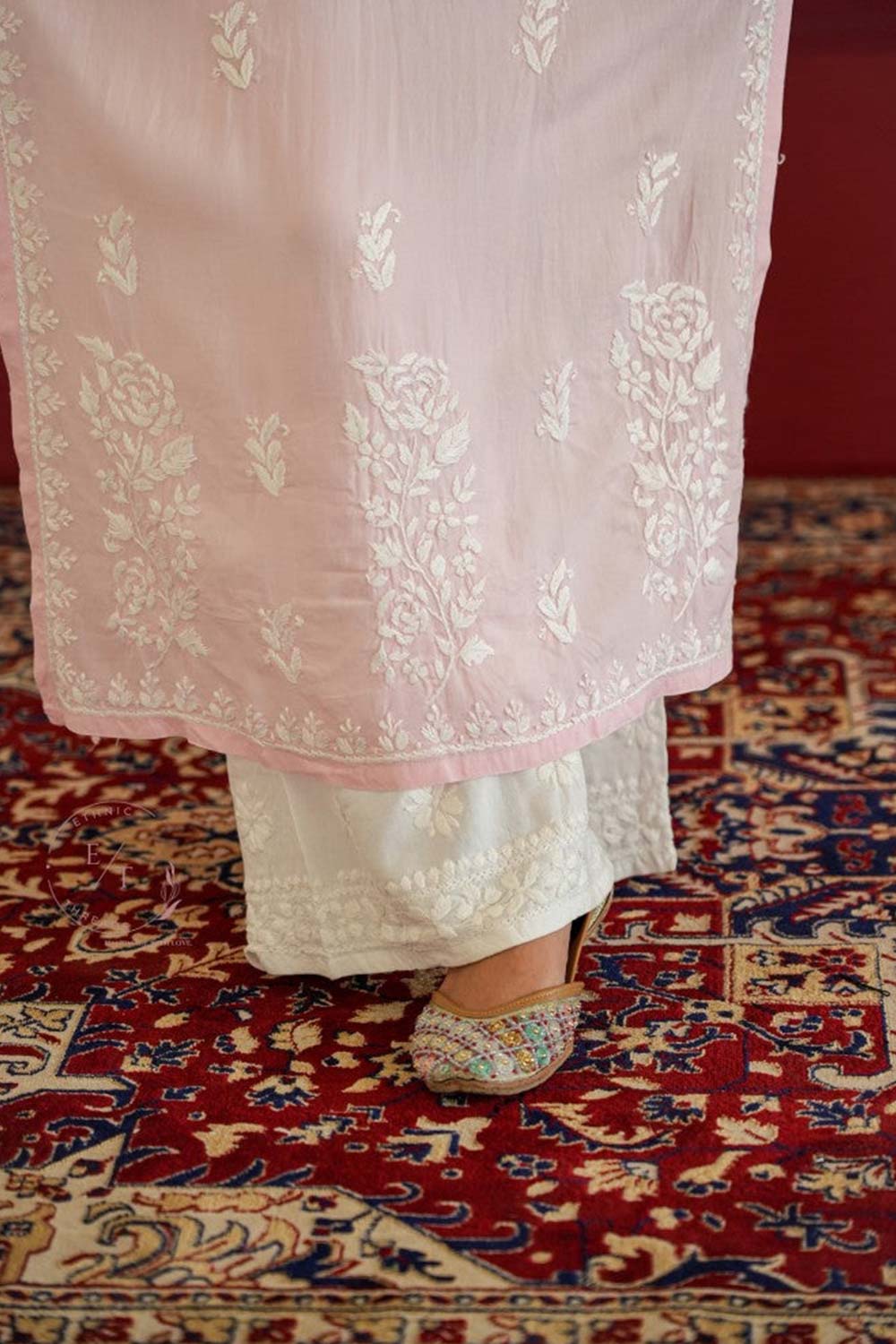 Gul dori chikankari modal kurti in Pink