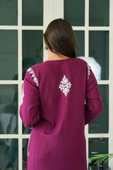 Gul dori chikankari modal kurti in Wine