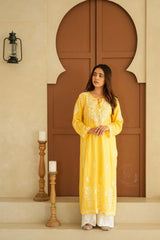 Gul dori chikankari modal kurti in Yellow