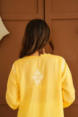 Gul dori chikankari modal kurti in Yellow