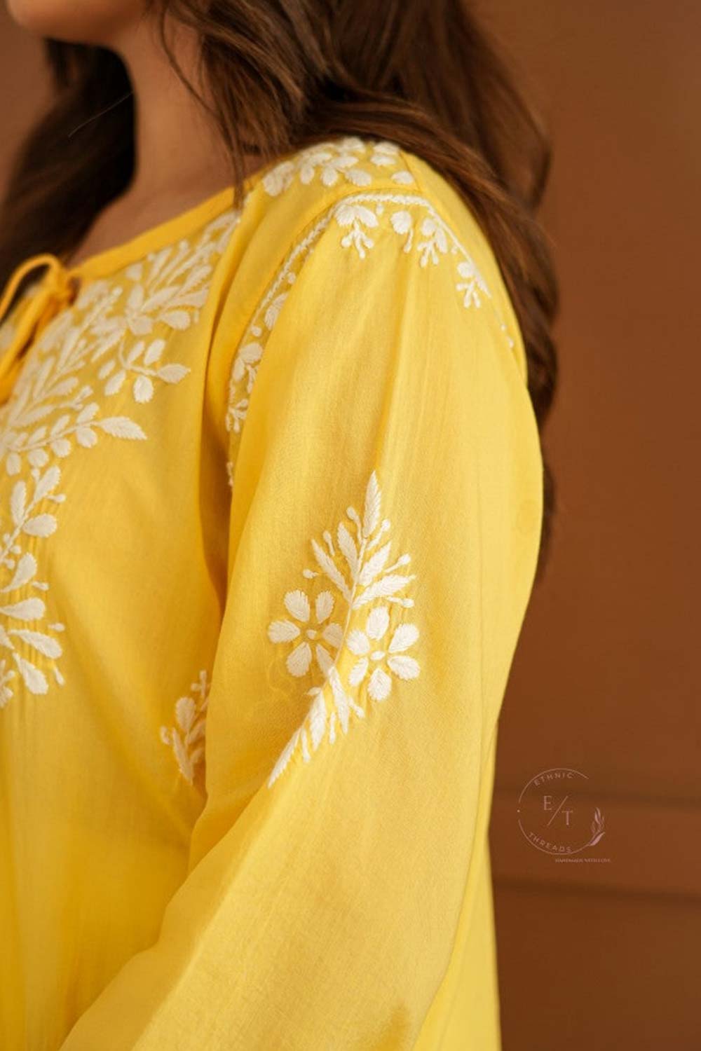 Gul dori chikankari modal kurti in Yellow