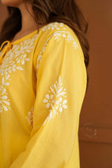 Gul dori chikankari modal kurti in Yellow