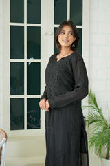 Gulmohar chinon chikankari Kurti in Black