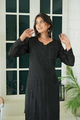 Gulmohar chinon chikankari Kurti in Black