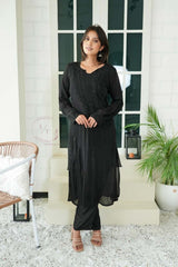 Gulmohar chinon chikankari Kurti in Black