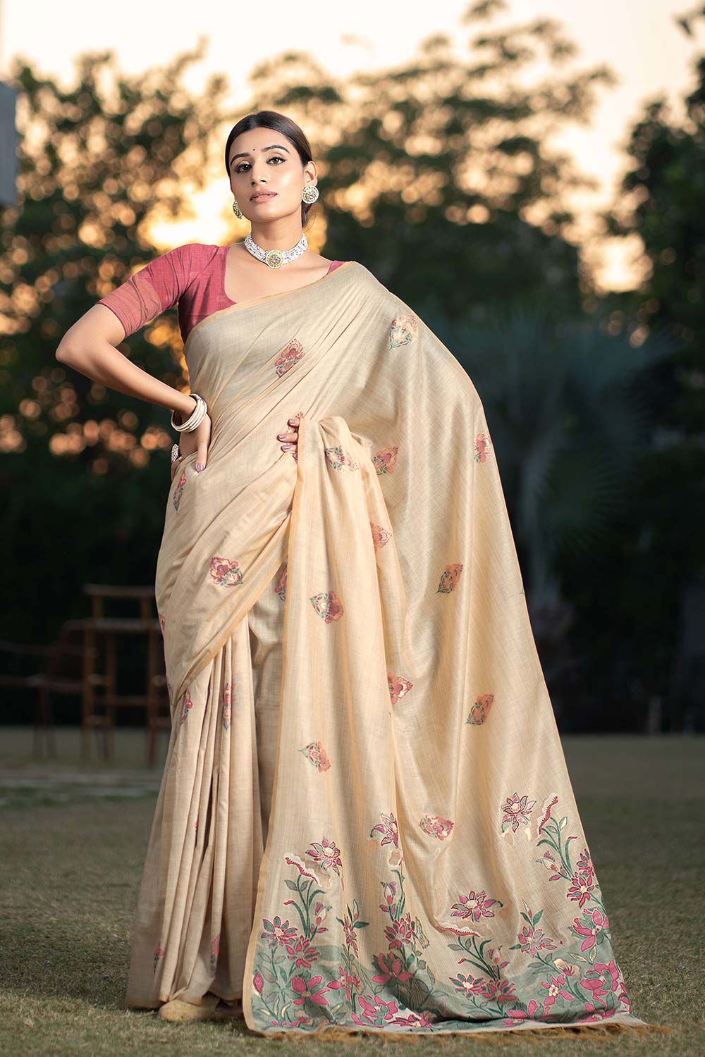 Pink Soft Modal Silk Saree