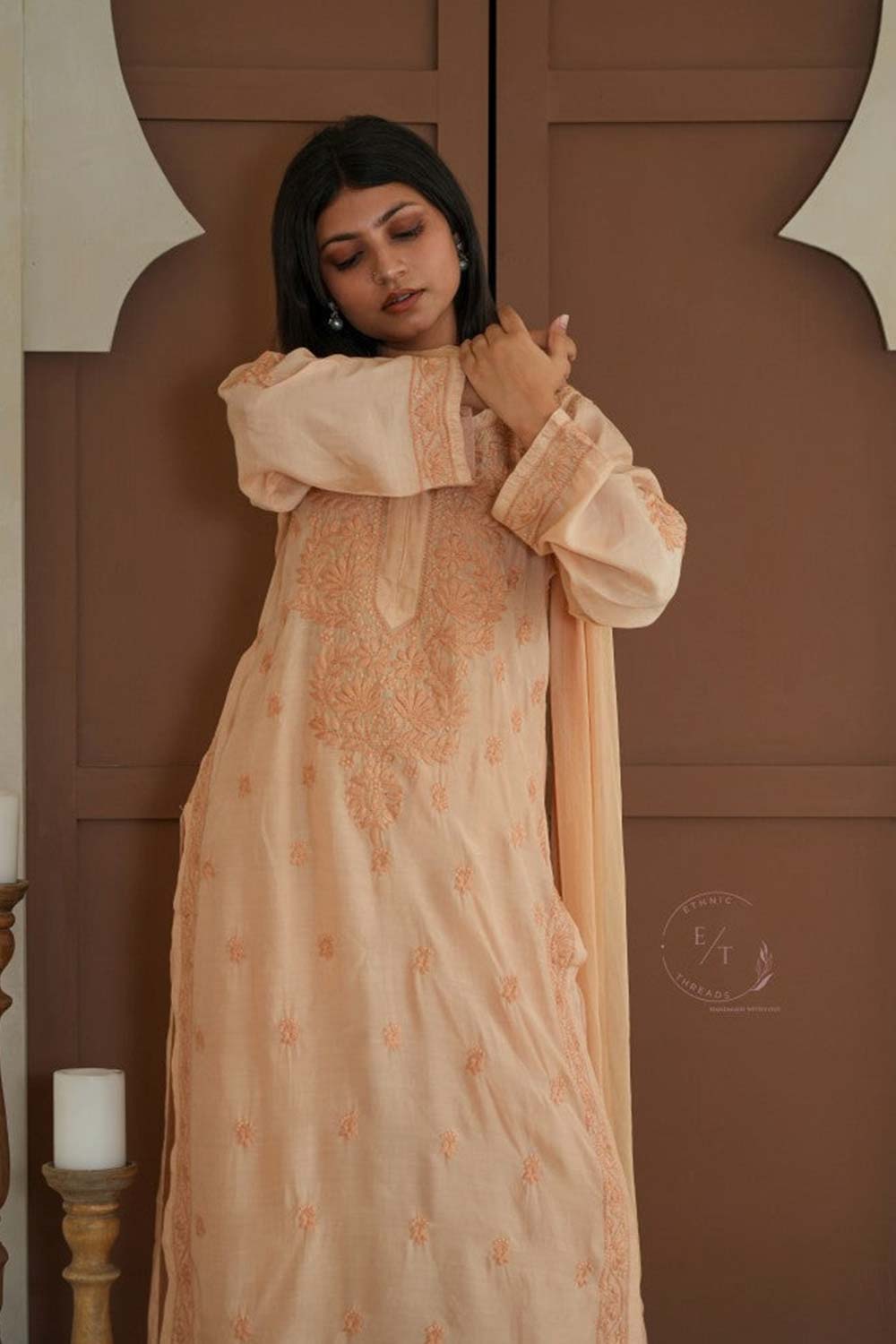 Hayat Chikankari muslin silk Kurti in Beige