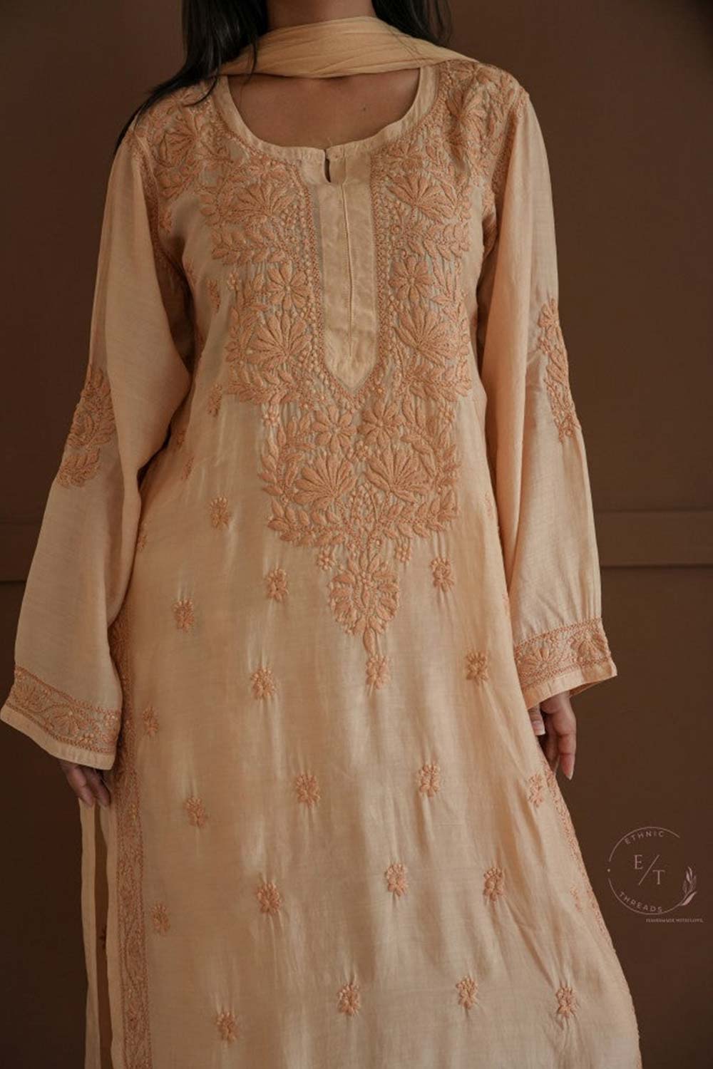 Hayat Chikankari muslin silk Kurti in Beige