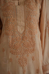 Hayat Chikankari muslin silk Kurti in Beige