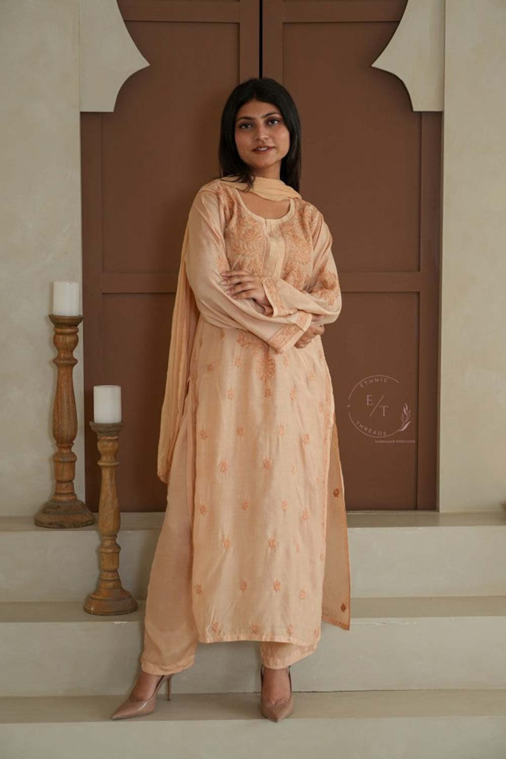 Hayat Chikankari muslin silk Kurti in Beige