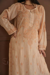 Hayat Chikankari muslin silk Kurti in Beige