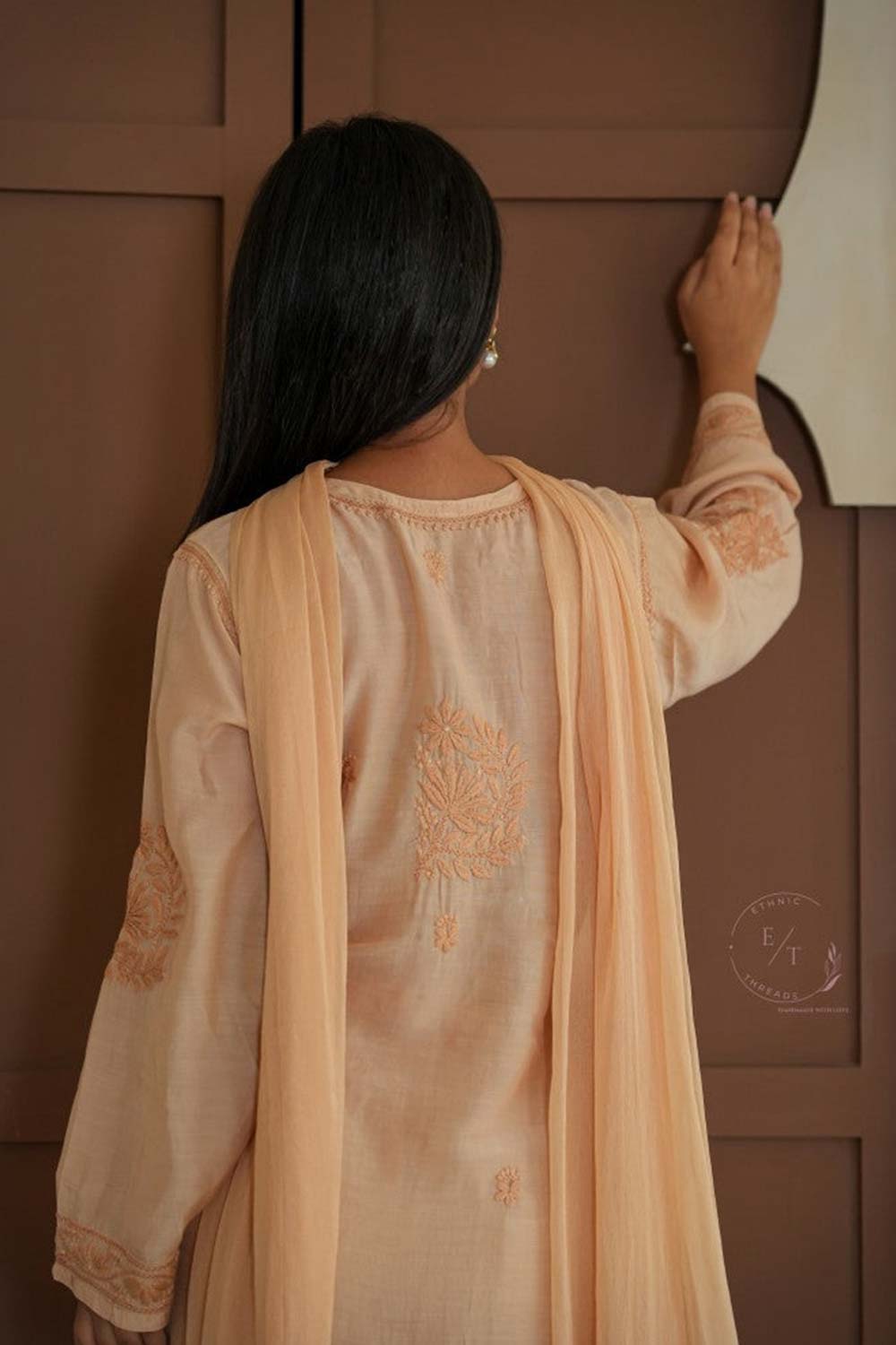 Hayat Chikankari muslin silk Kurti in Beige