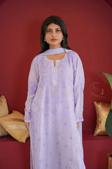 Hayat Chikankari muslin silk Kurti in Lavender