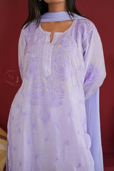 Hayat Chikankari muslin silk Kurti in Lavender