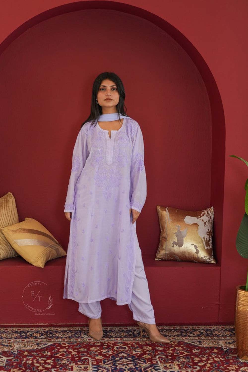 Hayat Chikankari muslin silk Kurti in Lavender