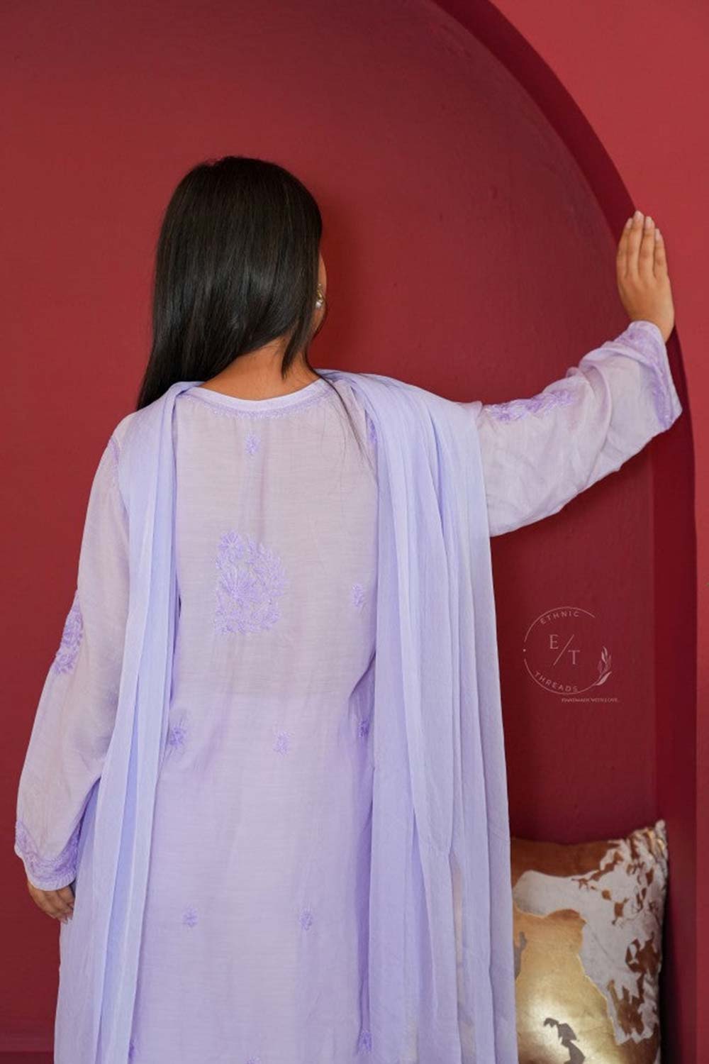 Hayat Chikankari muslin silk Kurti in Lavender