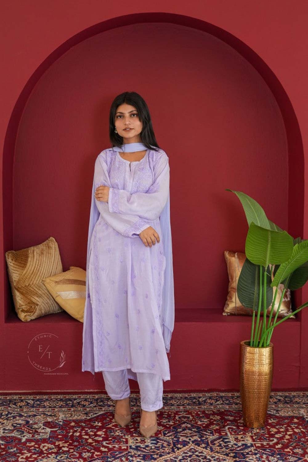 Hayat Chikankari muslin silk Kurti in Lavender