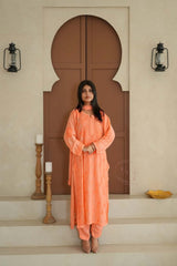 Hayat Chikankari muslin silk Kurti in Orange