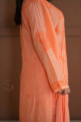 Hayat Chikankari muslin silk Kurti in Orange