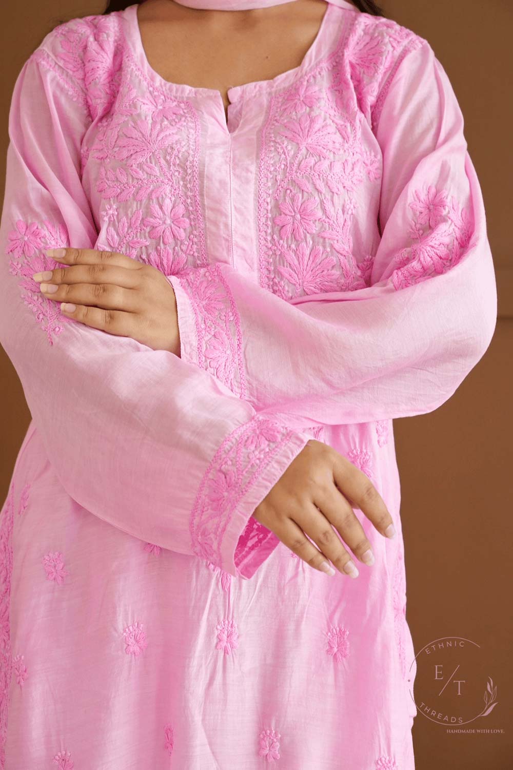 Hayat Chikankari muslin silk Kurti in Pink