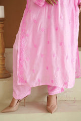 Hayat Chikankari muslin silk Kurti in Pink