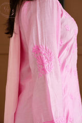 Hayat Chikankari muslin silk Kurti in Pink