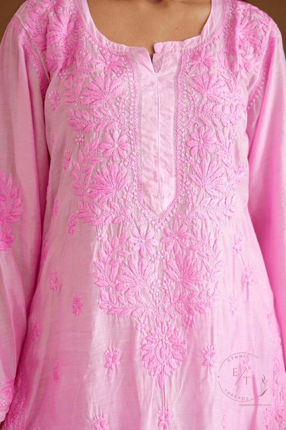 Hayat Chikankari muslin silk Kurti in Pink