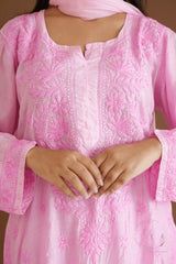 Hayat Chikankari muslin silk Kurti in Pink