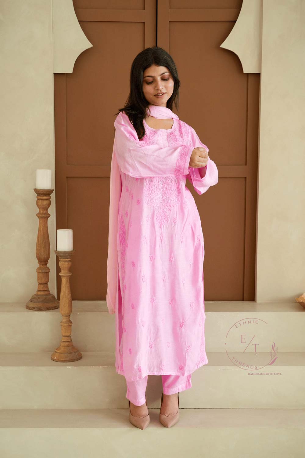 Hayat Chikankari muslin silk Kurti in Pink