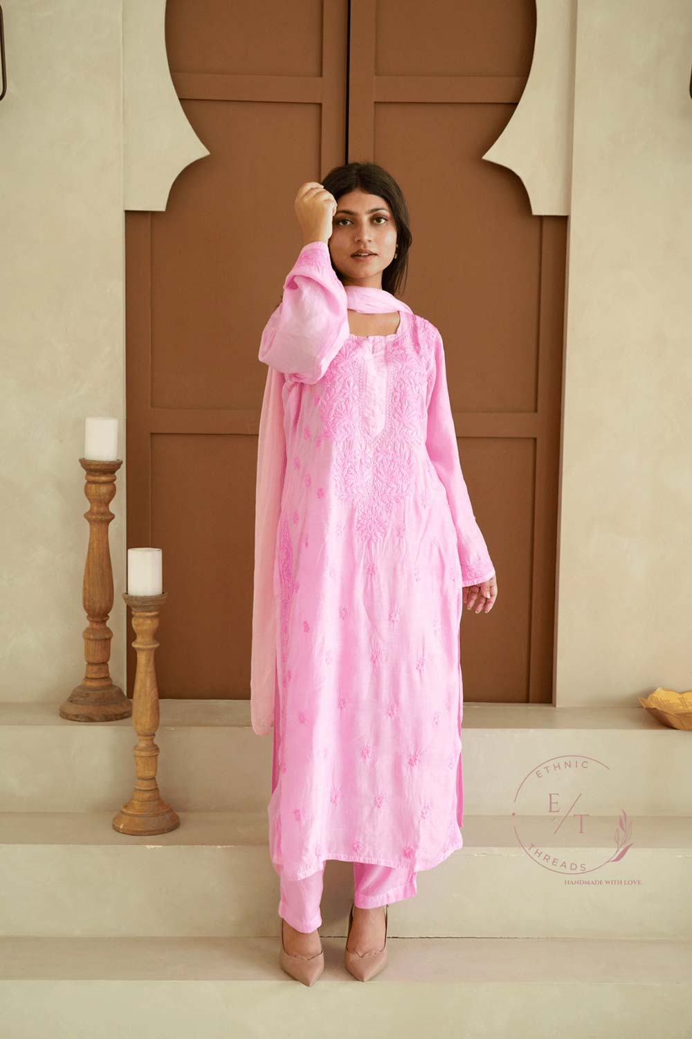 Hayat Chikankari muslin silk Kurti in Pink