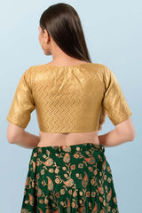 Gold Brocade V-Neck Elbow Sleeves Blouse