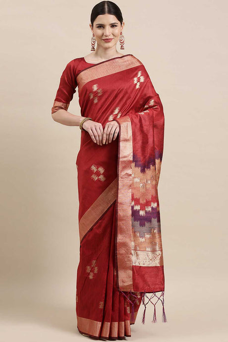 Buy Cotton Silk Banarasi Saree in Maroon Online