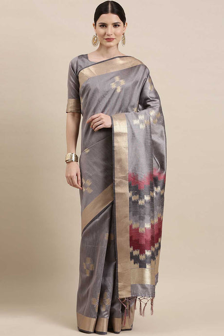 Buy Cotton Silk Banarasi Saree in Grey Online