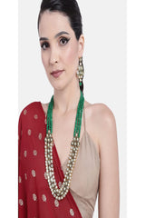 Gold Plated Traditional Stunning Maroon Meenakari Kundan Studded Pearl Necklace Jewellery Set with Earrin