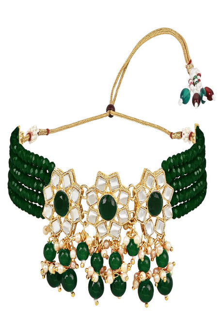 Gold Plated Traditional Kundan & Pearls Choker Necklace Jeweler Set With Earrings