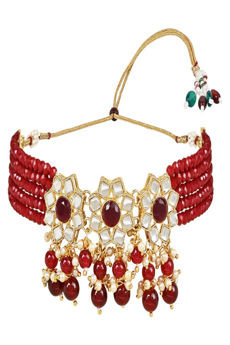 Gold Plated Traditional Kundan & Pearls Choker Necklace Jewellery Set with Earrings