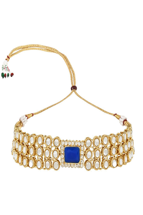 Gold Plated Traditional Handcrafted Stone Kundan Studded Choker Necklace Jeweler Set With Earrings