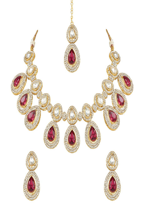 Gold Plated Traditional Kundan & Stone Studded Choker Necklace Jewellery Set with Earrings & Maang Tikka