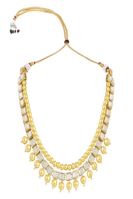Gold Plated Traditional Kundan Studed Pearls Choker Necklace Jewellery Set with Earrings