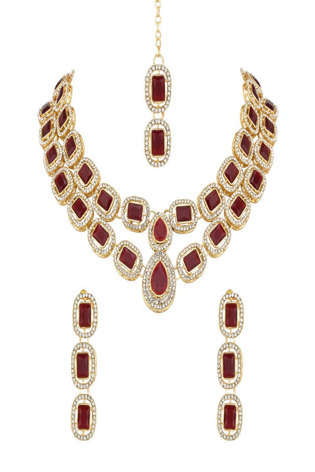 Gold Plated Traditional Stone Choker Necklace Jewellery With Earring & Maang Tikkakka Set