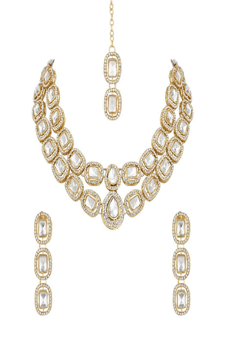 Gold Plated Traditional Stone Choker Necklace Jeweler With Earring & Maang Tikka Set