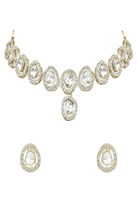 Gold Plated Traditional Stone Choker Necklace Jewellery With Earring Set