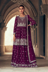 Women's Dark-Purple Pure Georgette Zari Work Salwar Kameez Suit Set