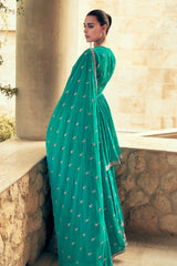Women's Dark-sea-green Pure Georgette Zari Work Salwar Kameez Suit Set