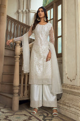 Women's Off-white Net Embroidered Dori Salwar Kameez Suit Set
